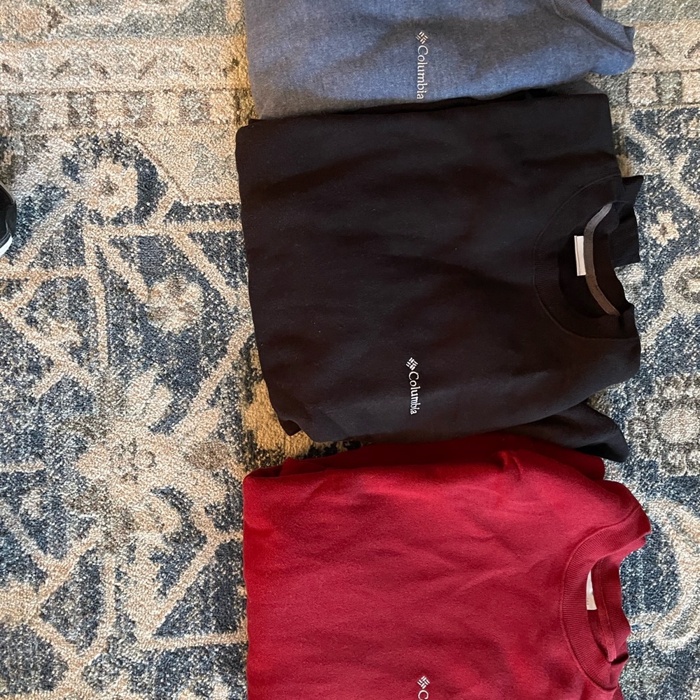 Columbia Sweatshirts in Black, Gray, and Red